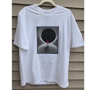 Thomas Sterling Mens White Graphic Tee Optical Illusion Shirt Large